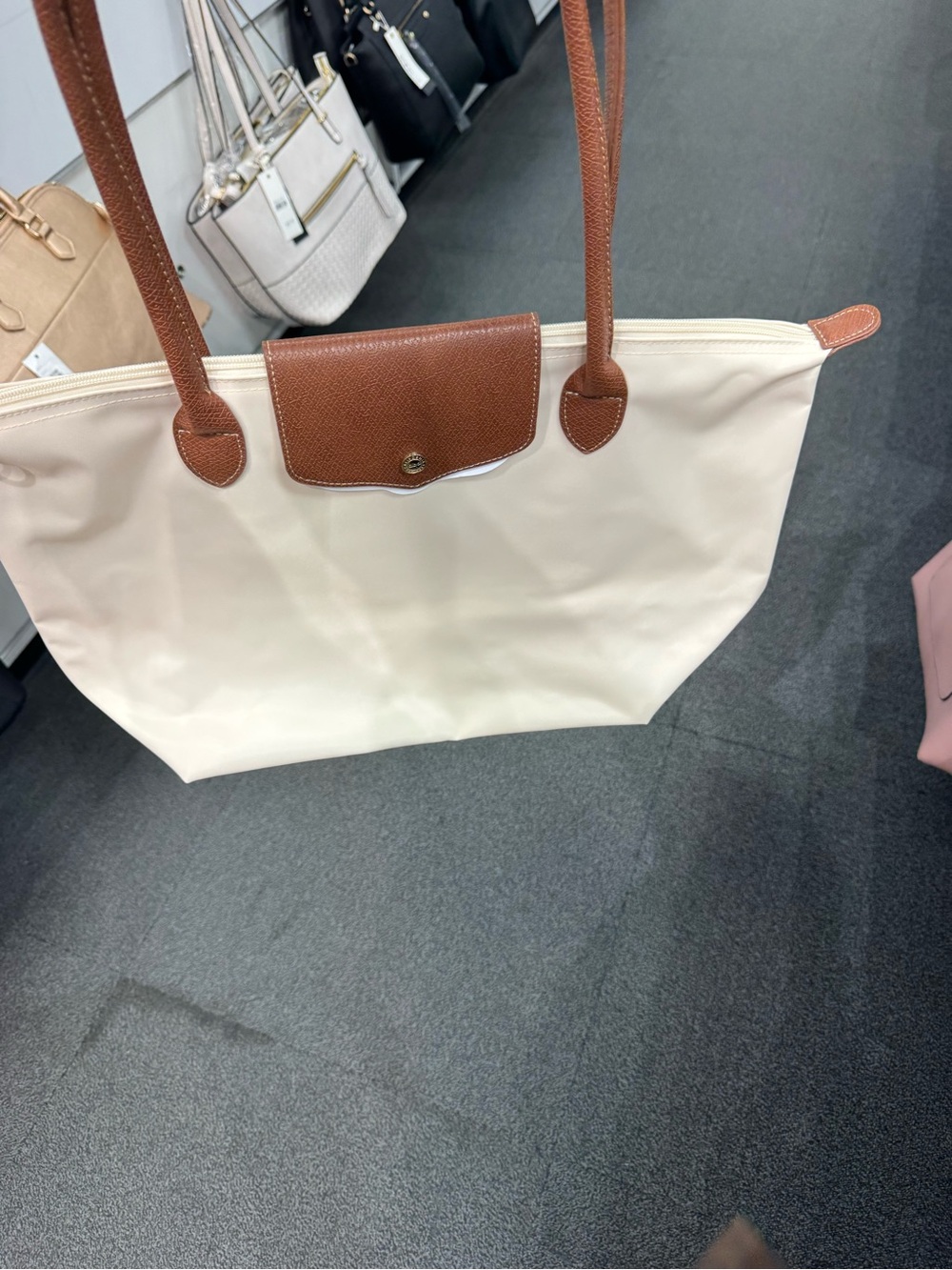 Cream Tote Bag with Brown Trim - Classic Women's Carryall